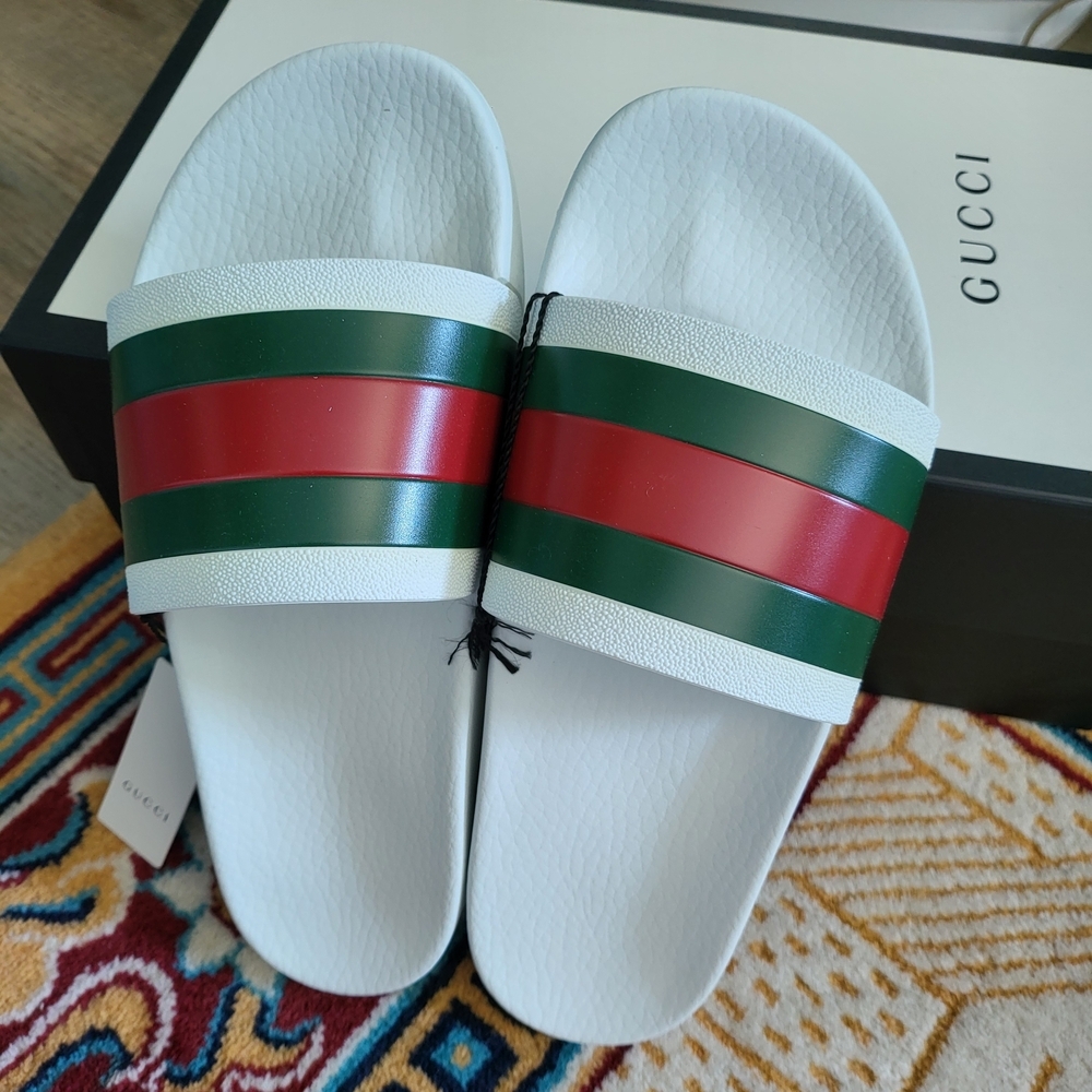 Gucci White, Green, and Red Sandals